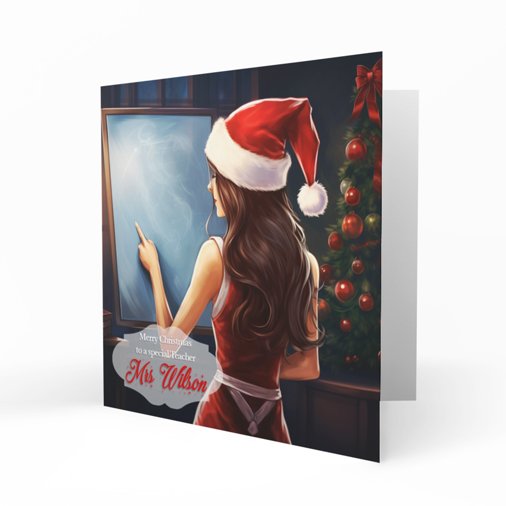 Personalised Christmas Card - Female Teacher at a Classroom Board