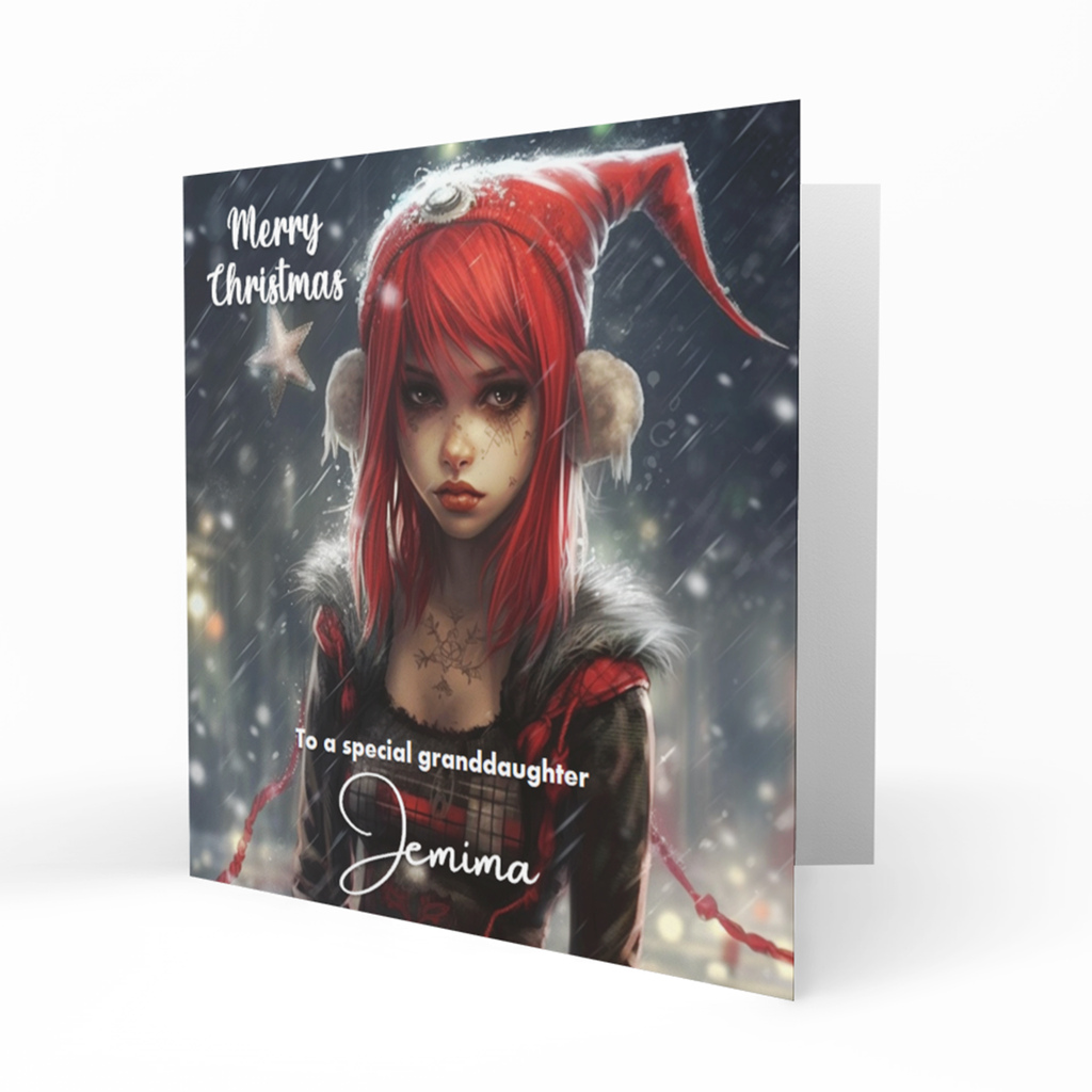 Personalised Christmas Card, Any Name, Any Relation, Goth, Emo, Rock, Granddaughter, Daughter, Sister, Niece, Friend, Bestie, Teenager,