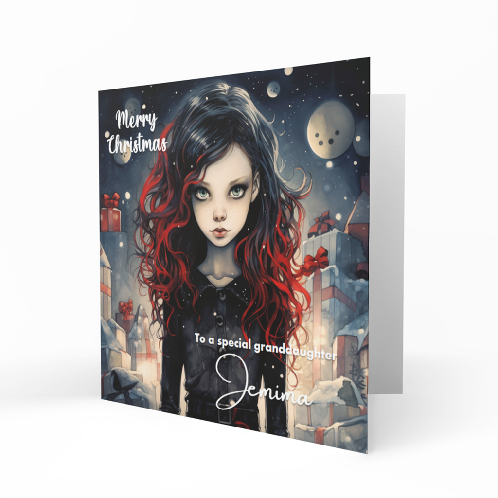 Personalised Christmas Card, Any Name, Any Relation, Goth, Emo, Rock, Granddaughter, Daughter, Sister, Niece, Friend, Bestie, Teenager,
