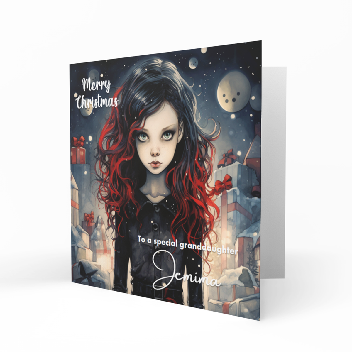 Personalised Christmas Card, Any Name, Any Relation, Goth, Emo, Rock, Granddaughter, Daughter, Sister, Niece, Friend, Bestie, Teenager,