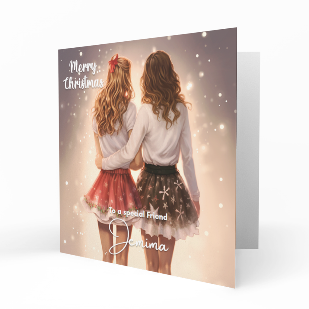 Personalised Christmas Card - Two Friends in Christmas Outfits