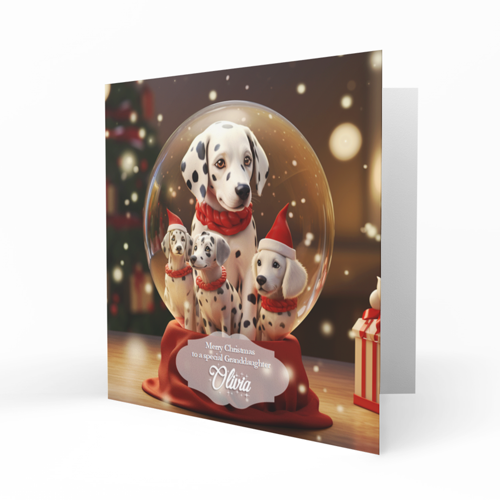 Personalised Christmas Card, Any Name, Any Relation, Dog, Dalmation, Granddaughter, Daughter, Sister, Niece, Mum, Grandma, Nanna, Friend, Bestie, Teenager,