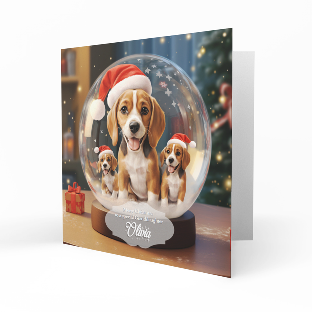 Personalised Christmas Card, Any Name, Any Relation, Dog, Beagle, Granddaughter, Daughter, Sister, Niece, Mum, Grandma, Nanna, Friend, Bestie, Teenager,