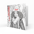 Personalised Christmas Card - Curly Haired Girl in Winter Hat