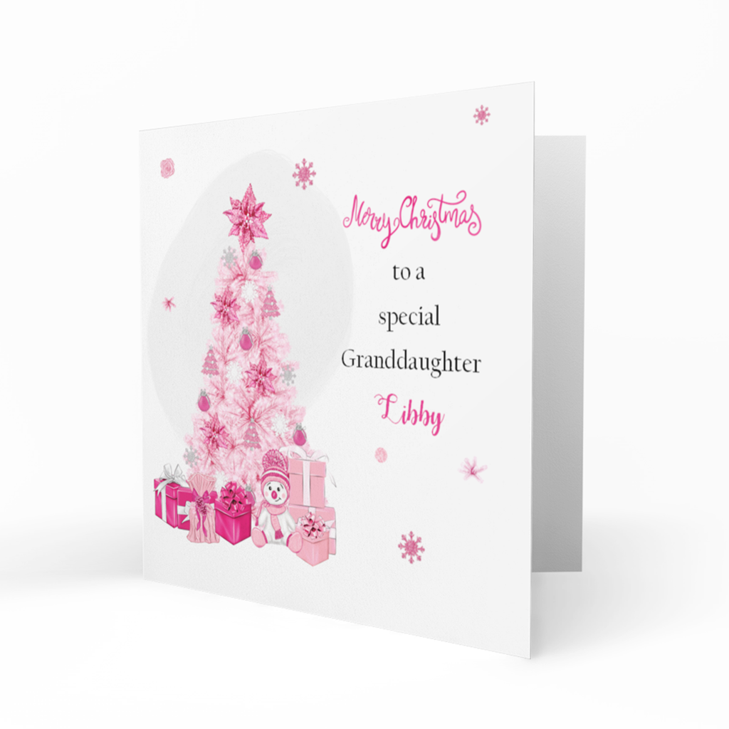 Personalised Christmas Card - Pink Christmas Tree and Presents