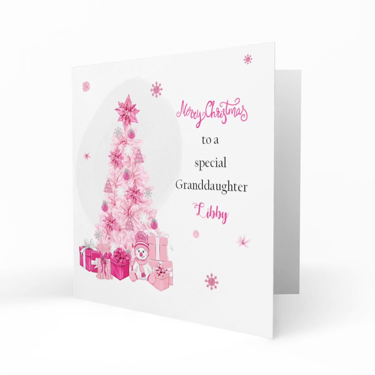 Personalised Christmas Card - Pink Christmas Tree and Presents