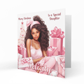 Personalised Christmas Card - Girl with Pink Bow and Presents