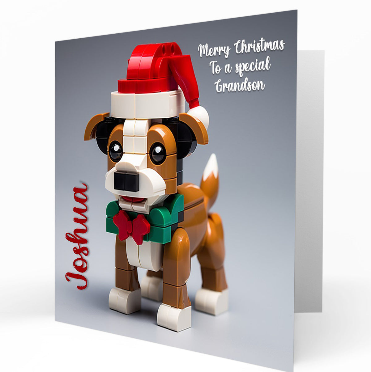 Personalised Christmas Card - Building Brick Dog in Santa Hat