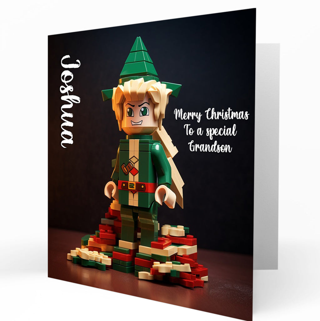 Personalised Christmas Card - Building Brick Elf
