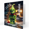 Personalised Christmas Card - Green Building Brick Christmas Character