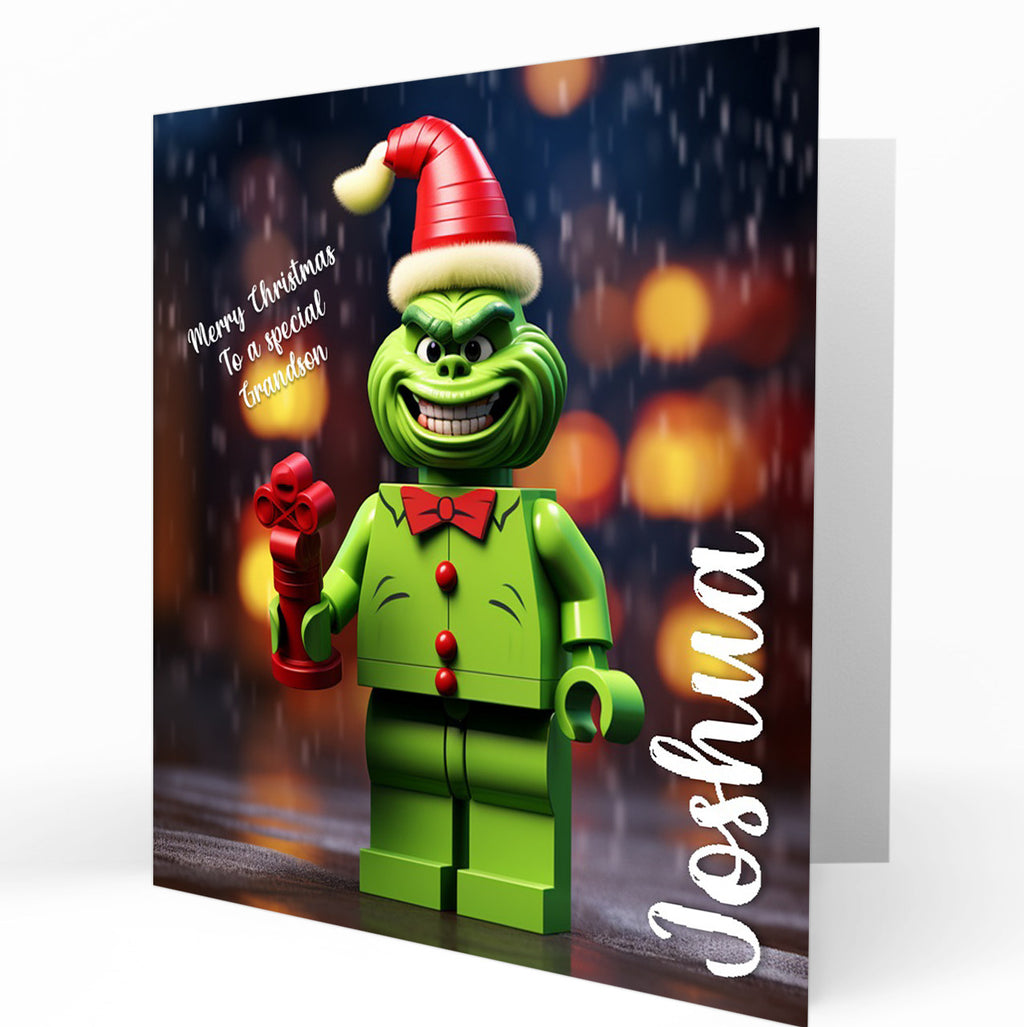 Personalised Christmas Card - Green Building Brick Christmas Character