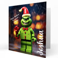 Personalised Christmas Card - Green Building Brick Christmas Character