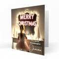Personalised Christmas Card - Blonde Girl at a Festive Dressing Table
