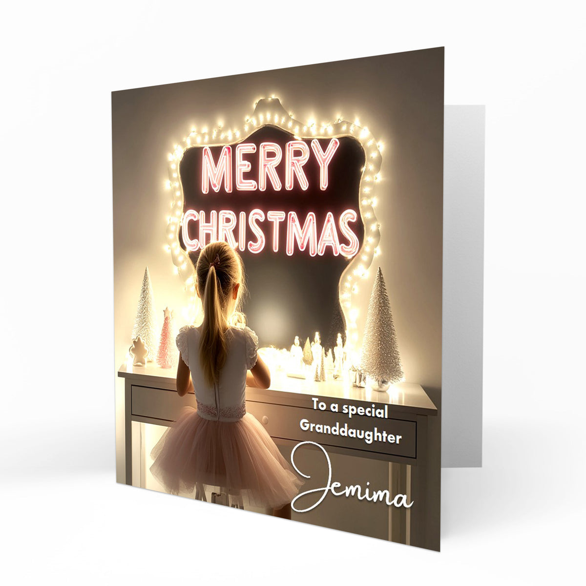 Personalised Christmas Card - Blonde Girl at a Festive Dressing Table