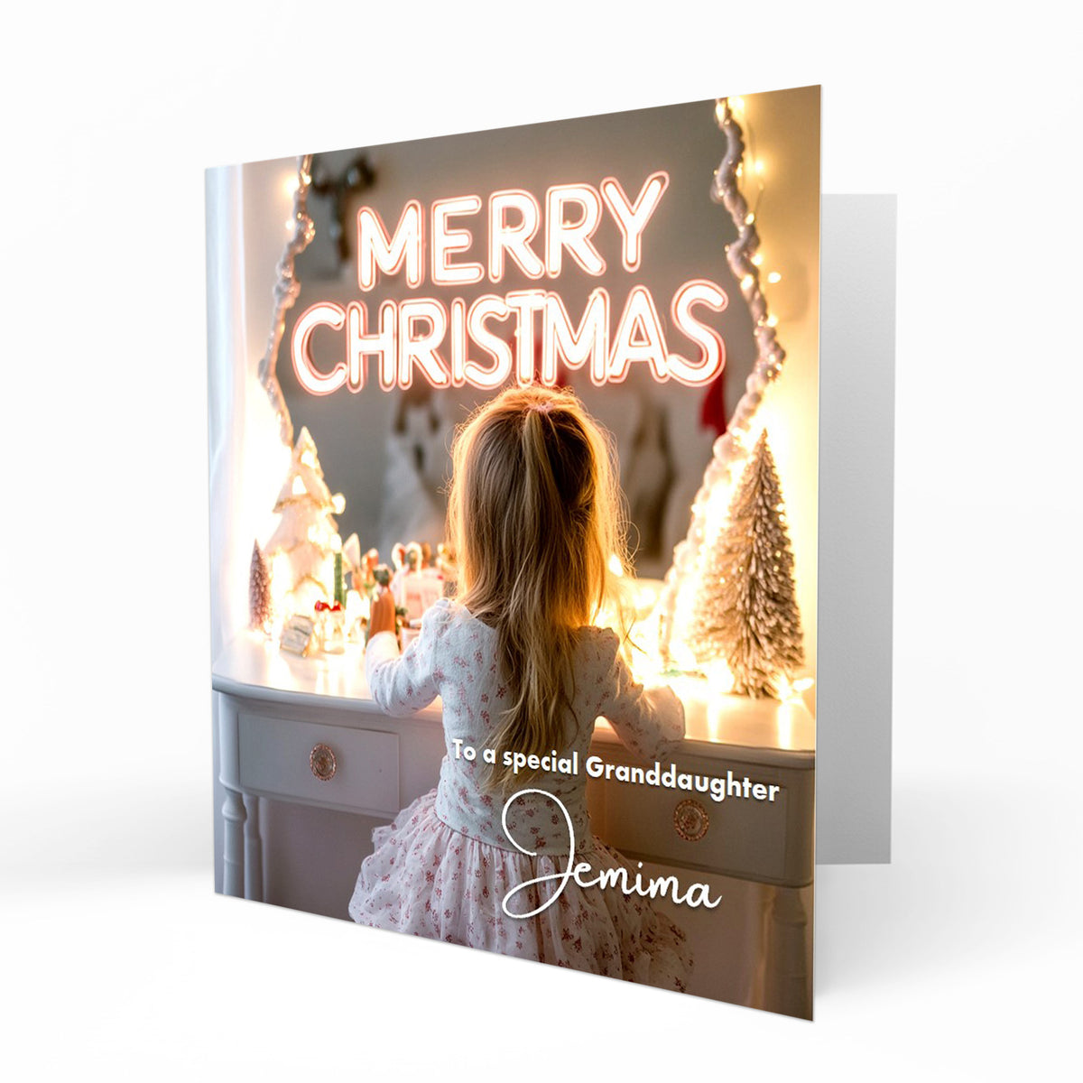 Girls Christmas Card Personalised Daughter Granddaughter Sister Niece Friend MERRY CHRISTMAS LIGHTS, Any Name, Any Relation C275