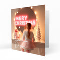 Personalised Christmas Card - Brown Haired Girl at a Festive Dressing Table