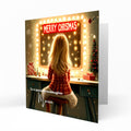 Personalised Christmas Card - Blonde Girl at a Festive Dressing Table