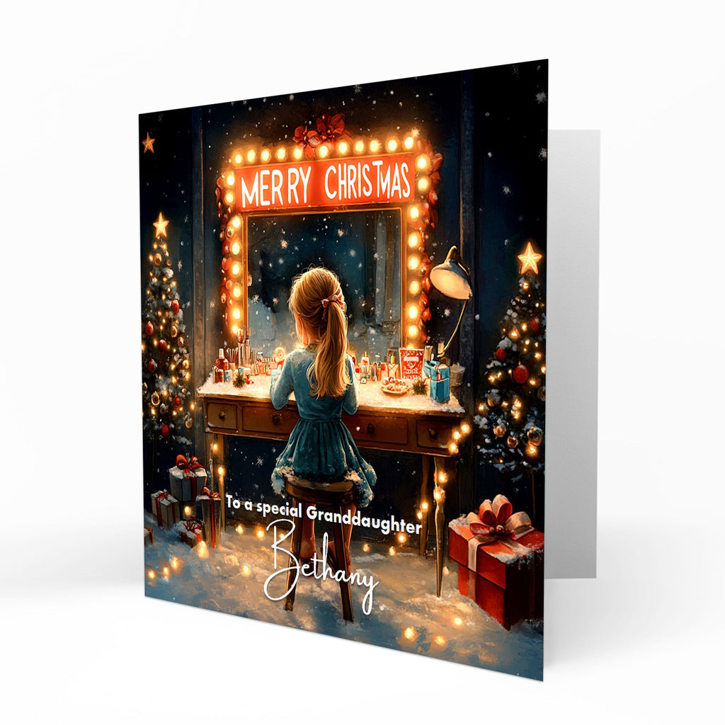 Girls Christmas Card Personalised Daughter Granddaughter Sister Niece Friend MERRY CHRISTMAS LIGHTS, Any Name, Any Relation C290