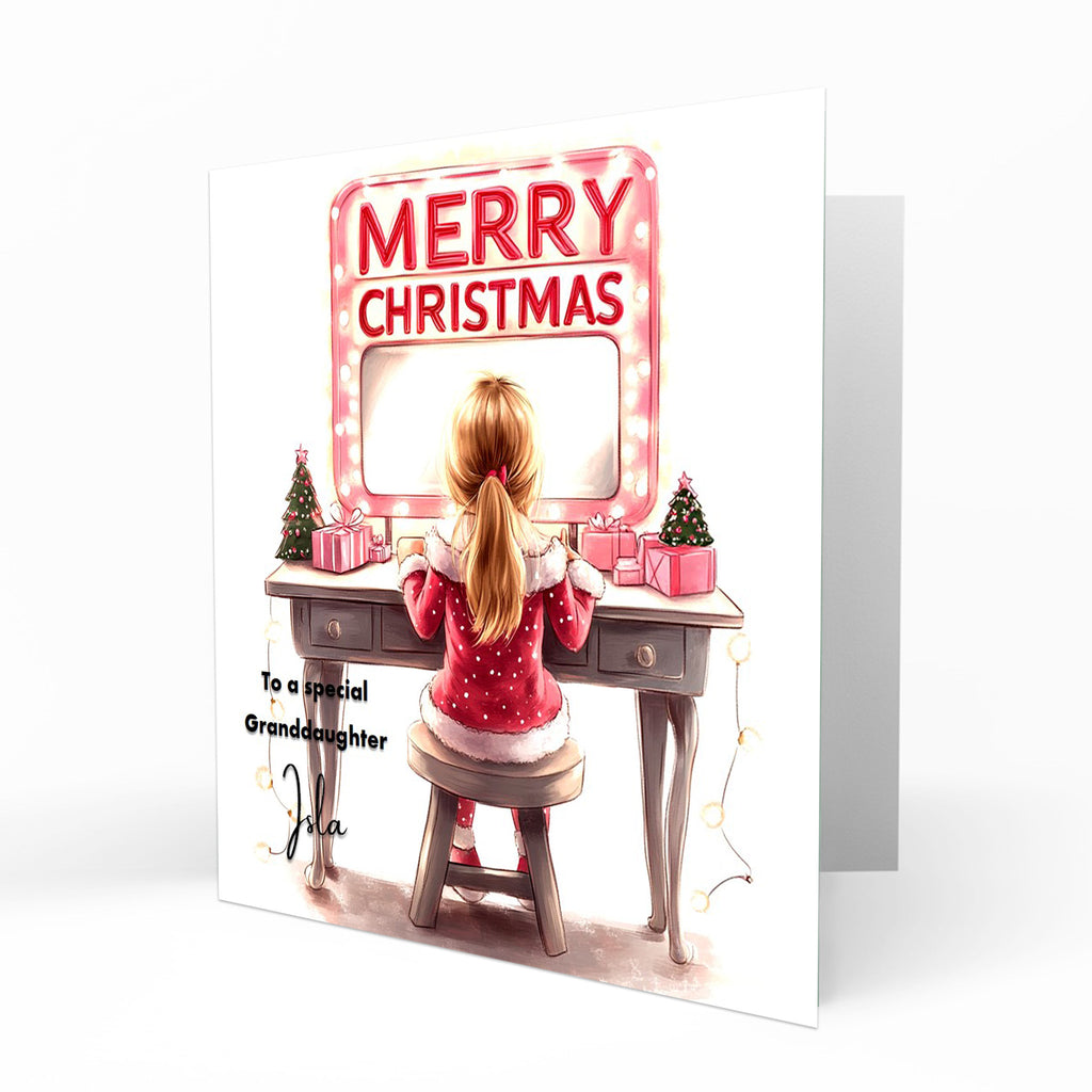 Personalised Christmas Card - Girl at a Festive Dressing Table