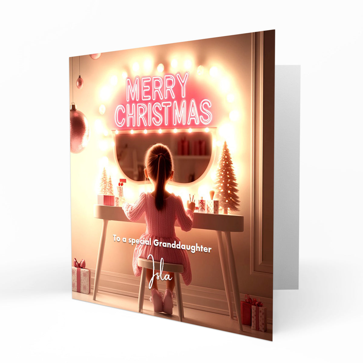 Personalised Christmas Card - Girl at a Festive Dressing Table