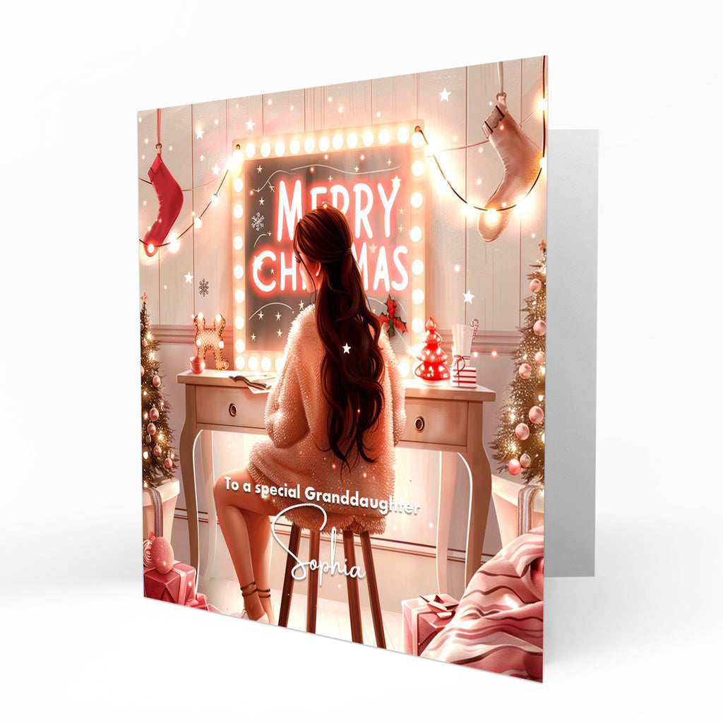 Personalised Christmas Card - Girl at a Festive Dressing Table
