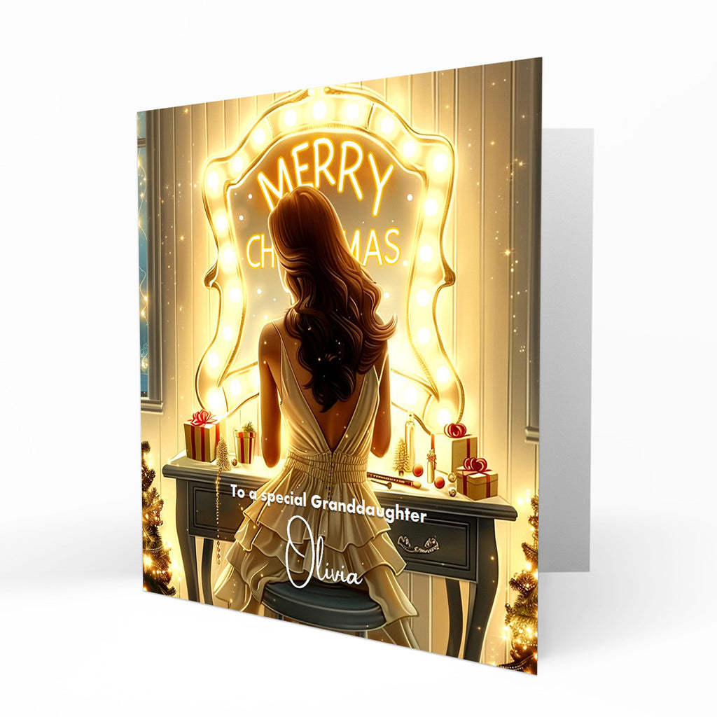 Personalised Christmas Card - Girl at a Festive Dressing Table