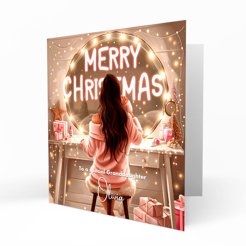 Personalised Christmas Card - Girl at a Festive Dressing Table