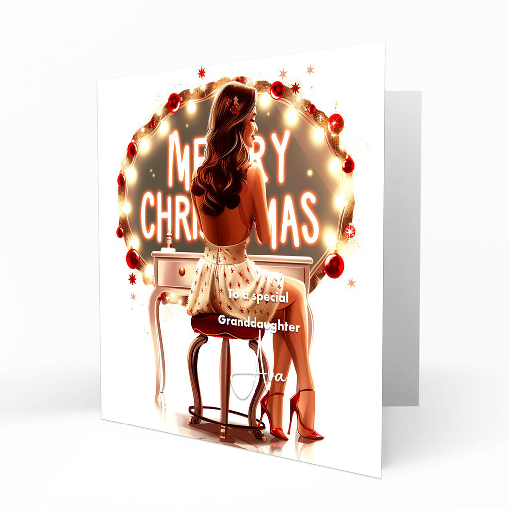 Personalised Christmas Card - Girl at a Festive Dressing Table