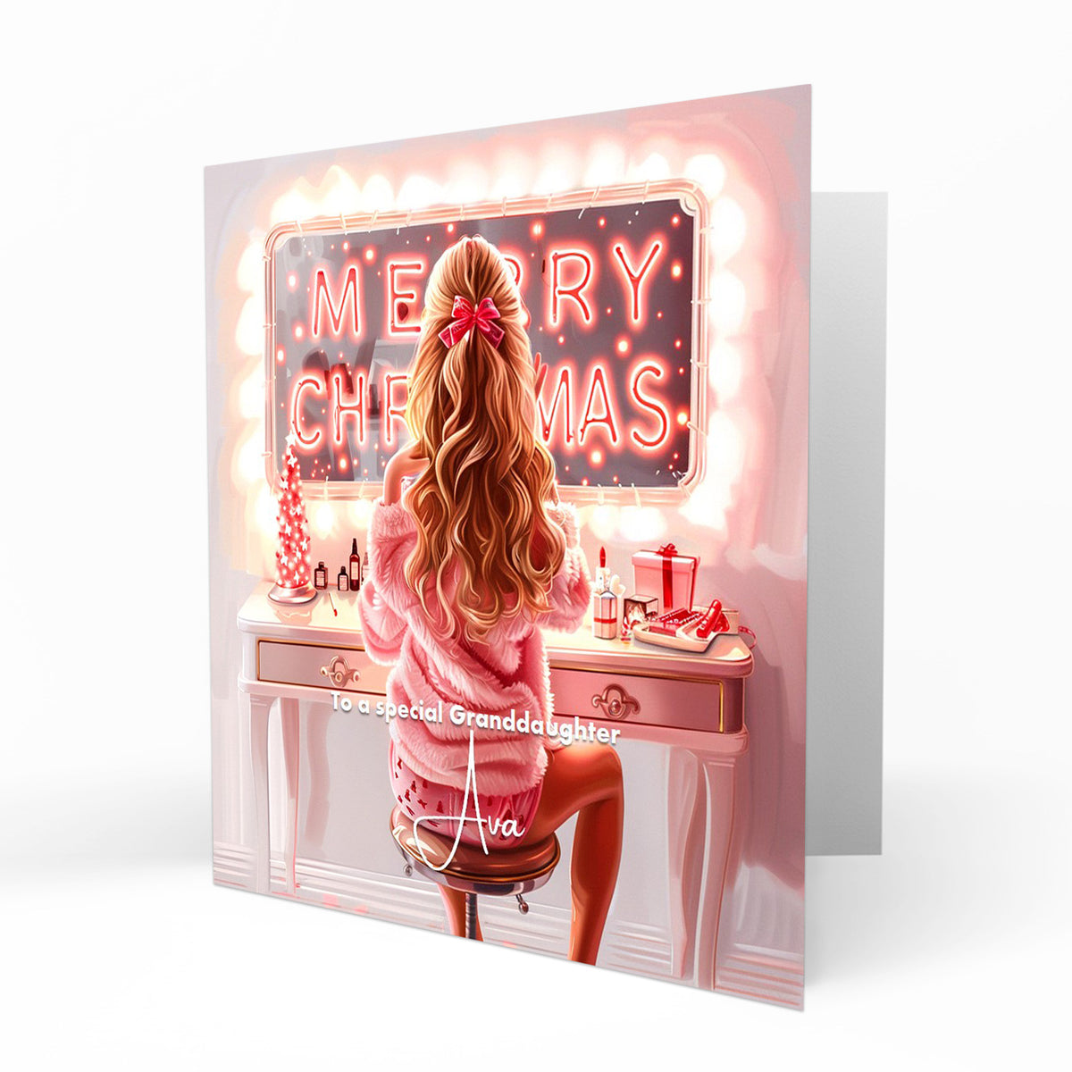 Personalised Christmas Card - Girl at a Festive Dressing Table
