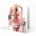 Personalised Christmas Card - Girl at a Festive Dressing Table