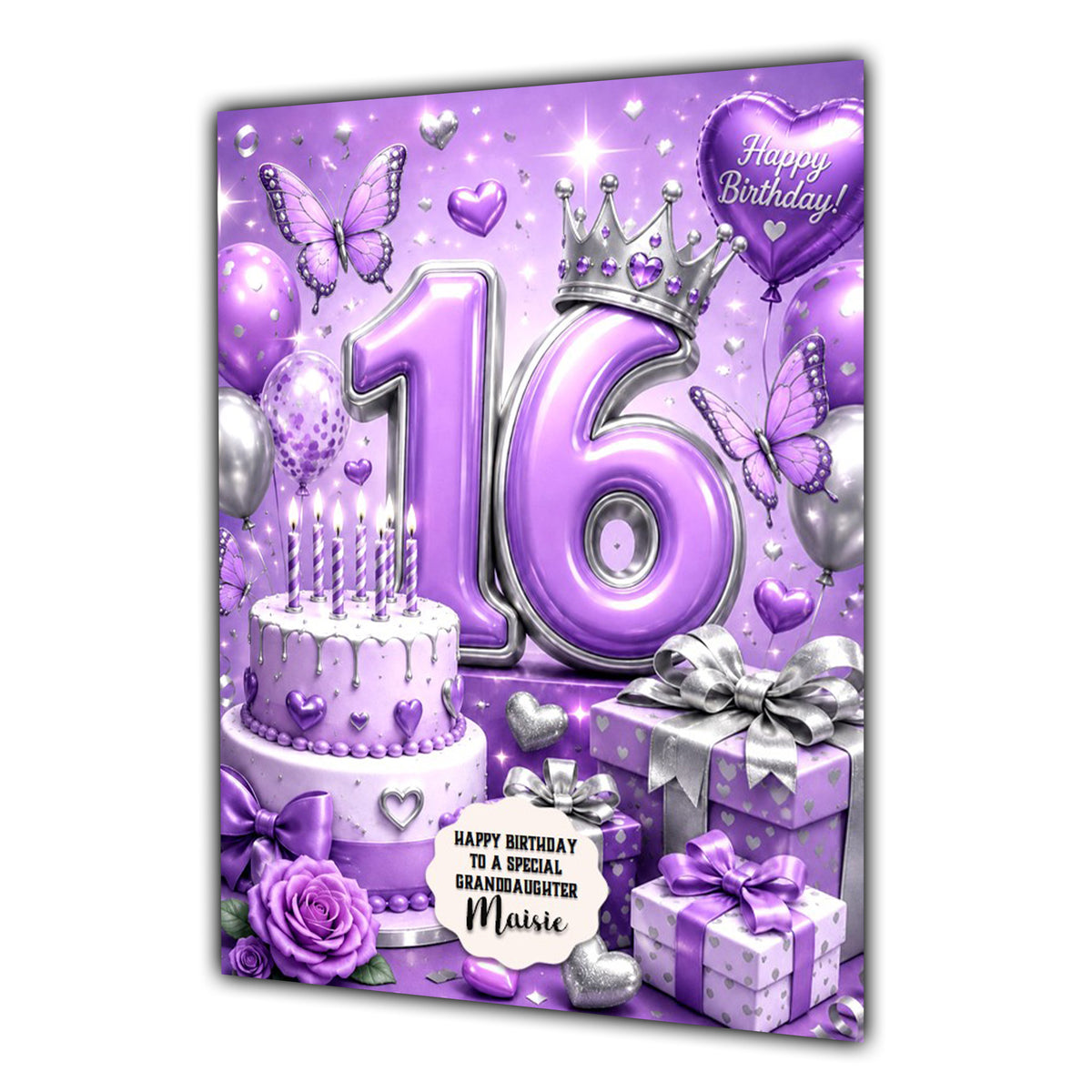 16th Birthday Card Girl Granddaughter Daughter Niece Large A5 Size Butterfly