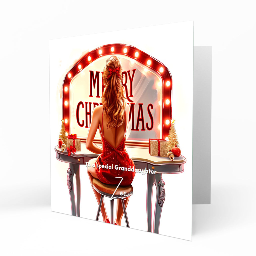 Personalised Christmas Card - Girl at a Festive Dressing Table