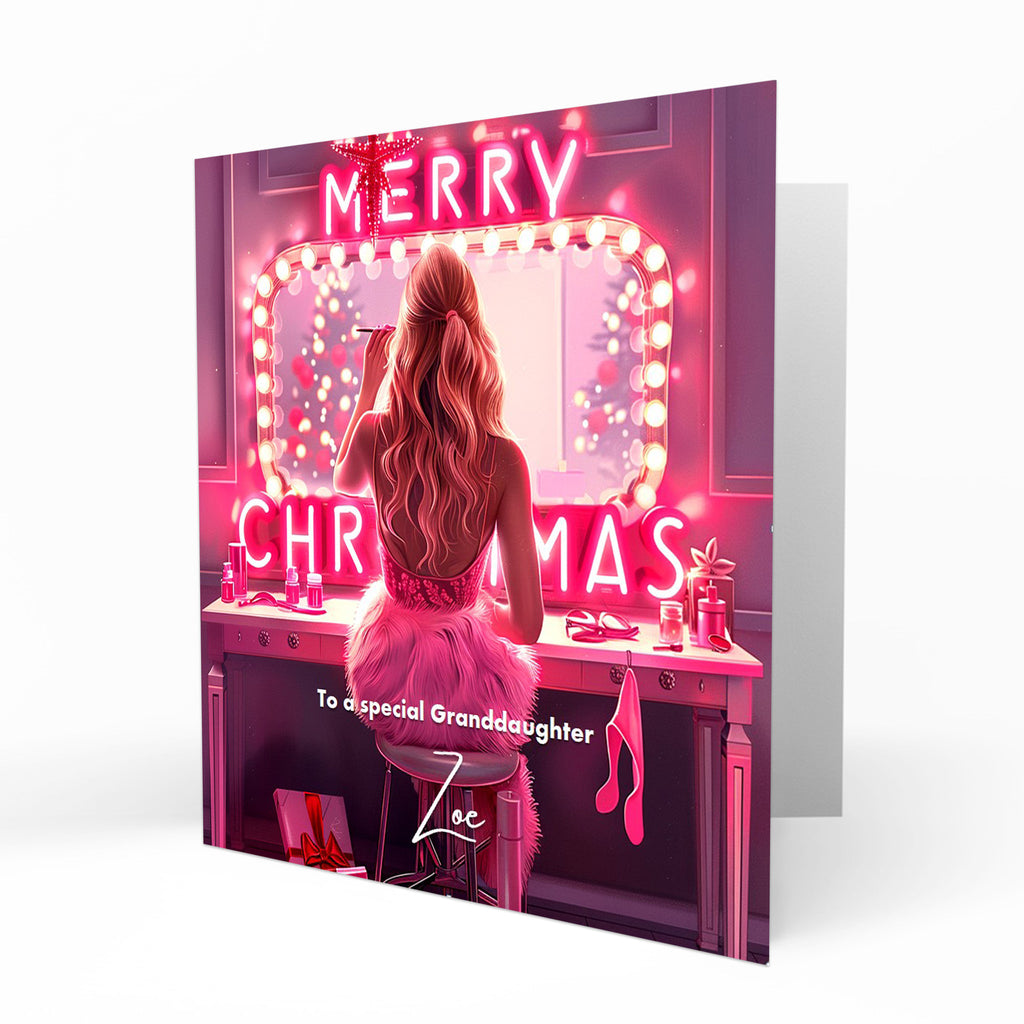 Personalised Christmas Card - Girl at a Festive Dressing Table