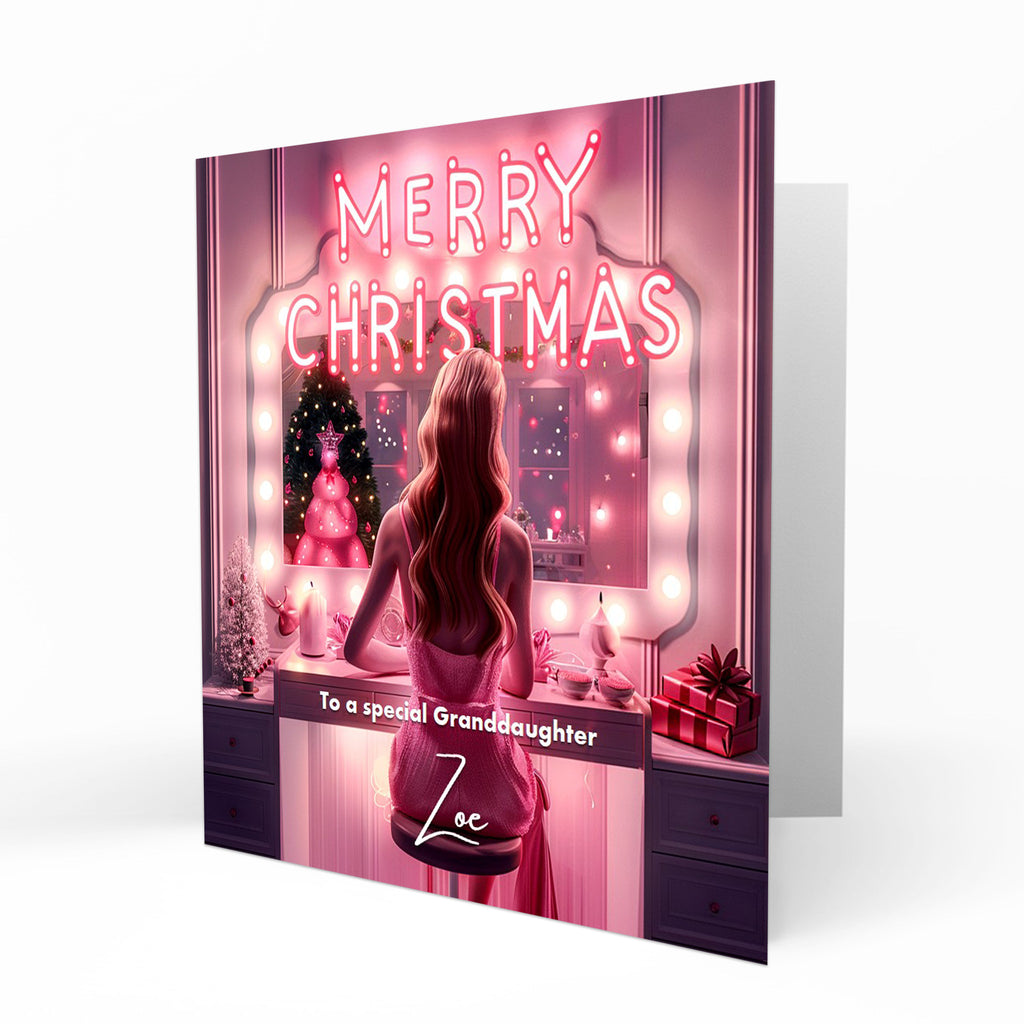 Personalised Christmas Card - Girl at a Festive Dressing Table
