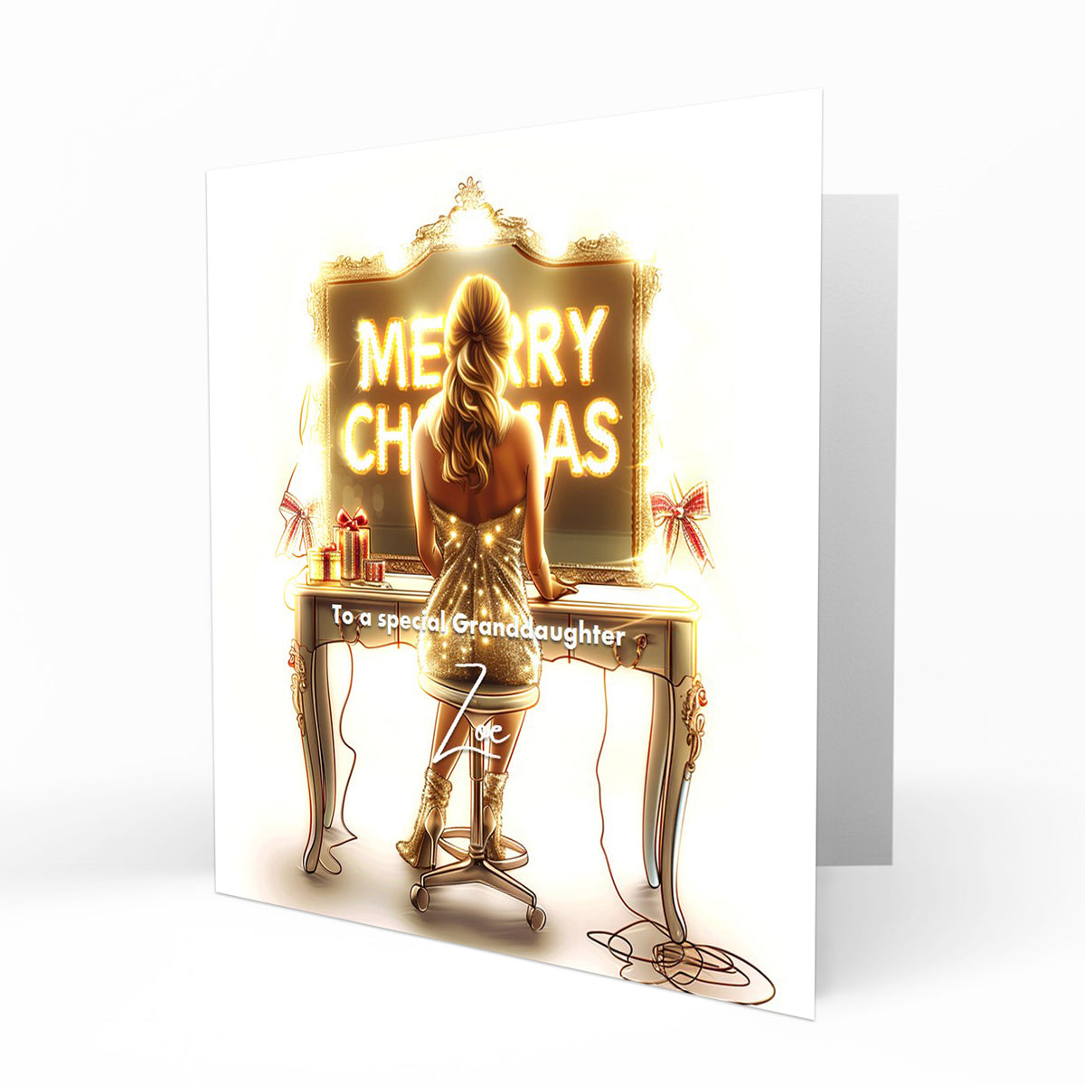 Personalised Christmas Card - Girl at a Festive Dressing Table