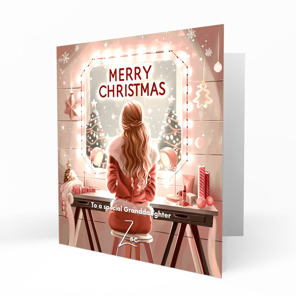 Girls Christmas Card Personalised Daughter Granddaughter Sister Niece Friend Teenager MERRY CHRISTMAS LIGHTS, Any Name, Any Relation C352
