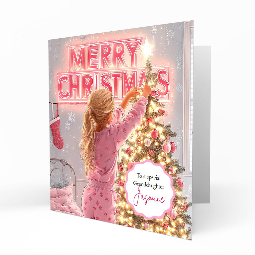 Christmas Card for girls Personalised Daughter Granddaughter Sister Niece Friend MERRY CHRISTMAS LIGHTS, Any Name, Any Relation C366