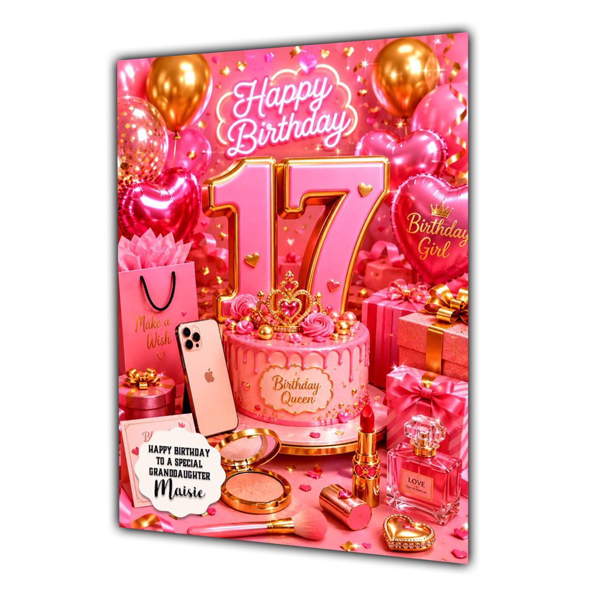 17th Birthday Card Girl Granddaughter Daughter Niece Large A5 Size Make Up