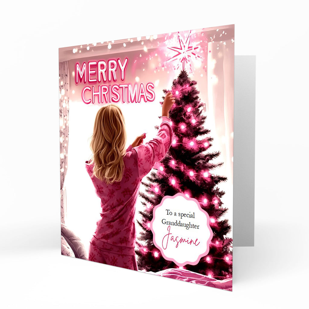 Christmas Card for girls Personalised Daughter Granddaughter Sister Niece Friend MERRY CHRISTMAS LIGHTS, Any Name, Any Relation C369