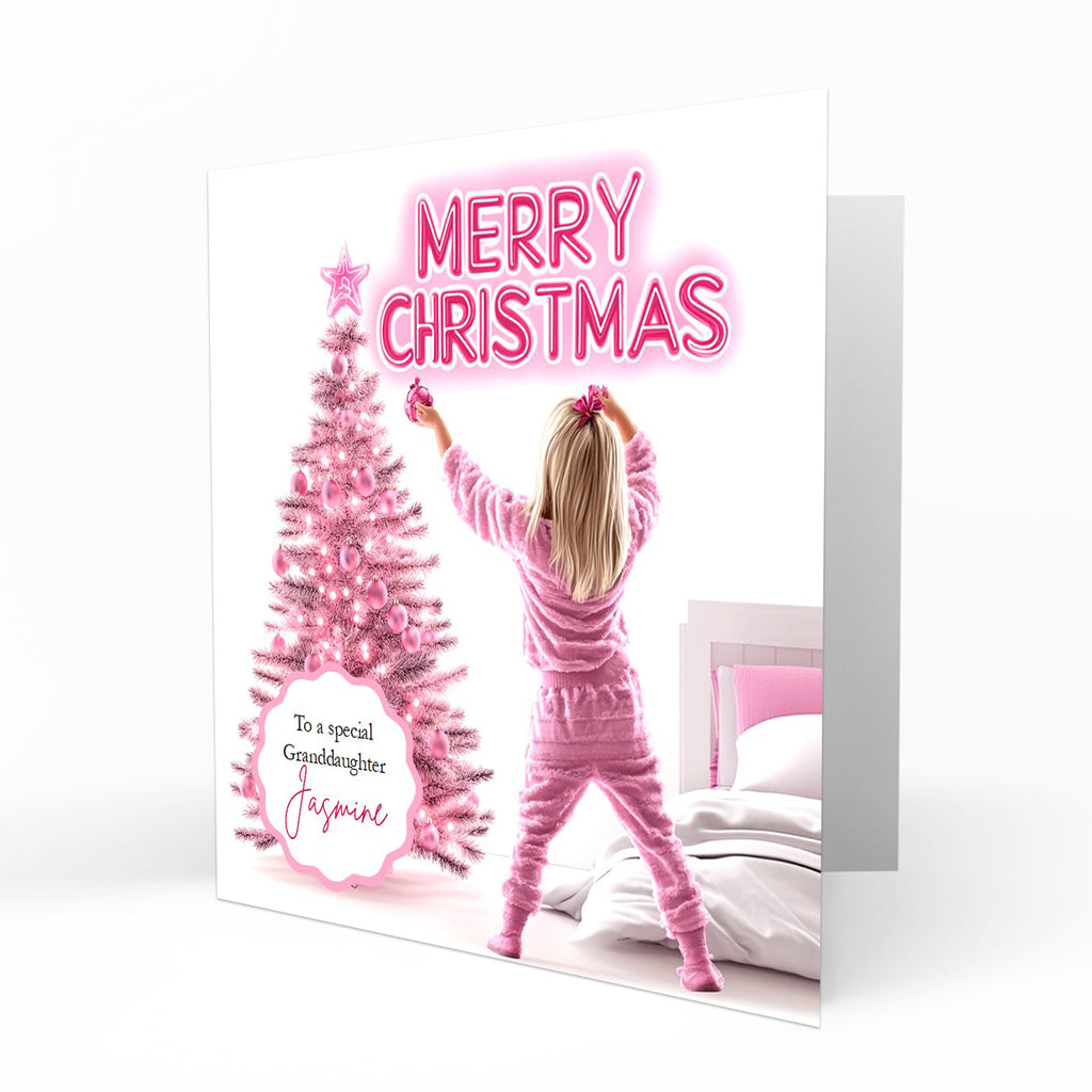 Christmas Card for girls Personalised Daughter Granddaughter Sister Niece Friend MERRY CHRISTMAS LIGHTS, Any Name, Any Relation C372