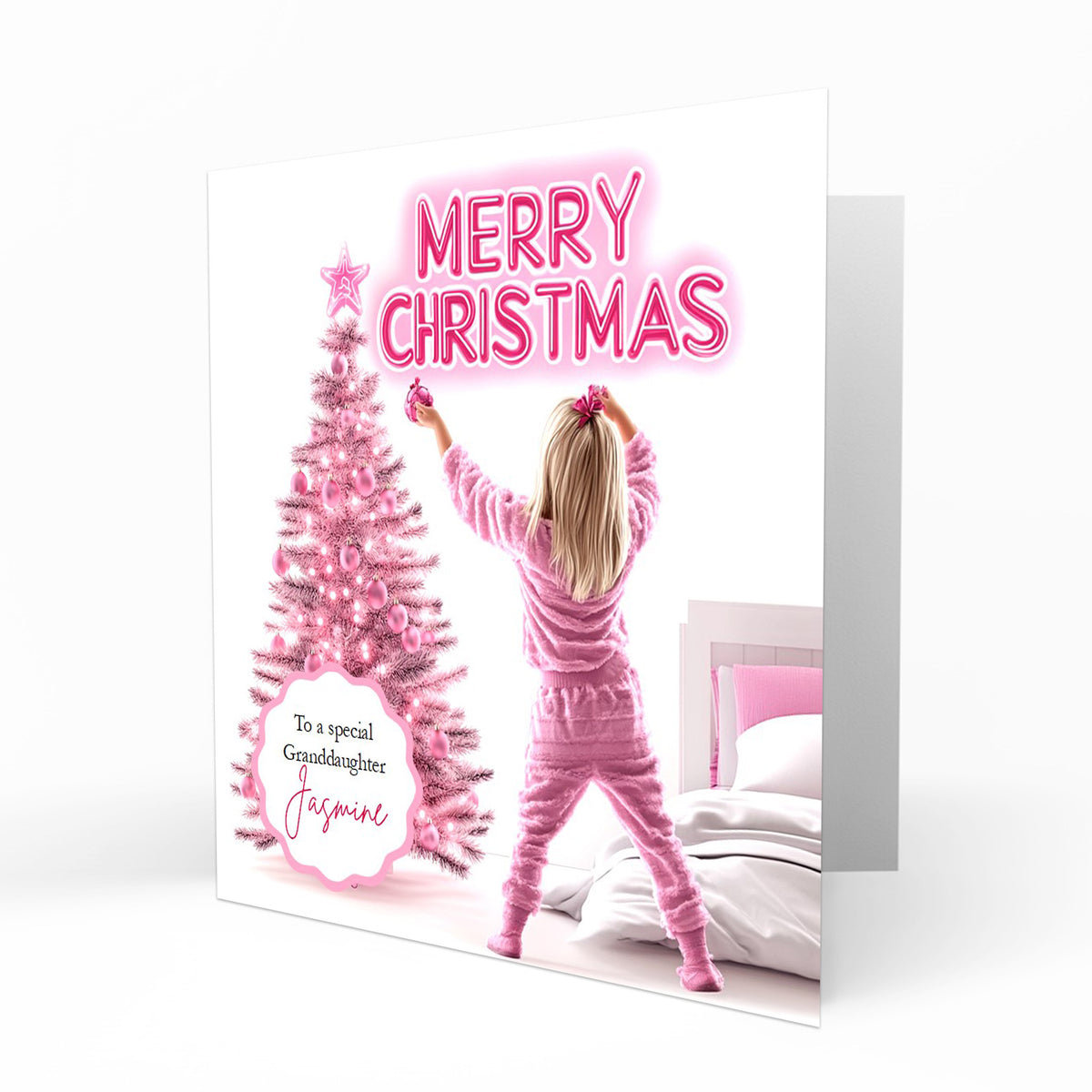 Christmas Card for girls Personalised Daughter Granddaughter Sister Niece Friend MERRY CHRISTMAS LIGHTS, Any Name, Any Relation C372