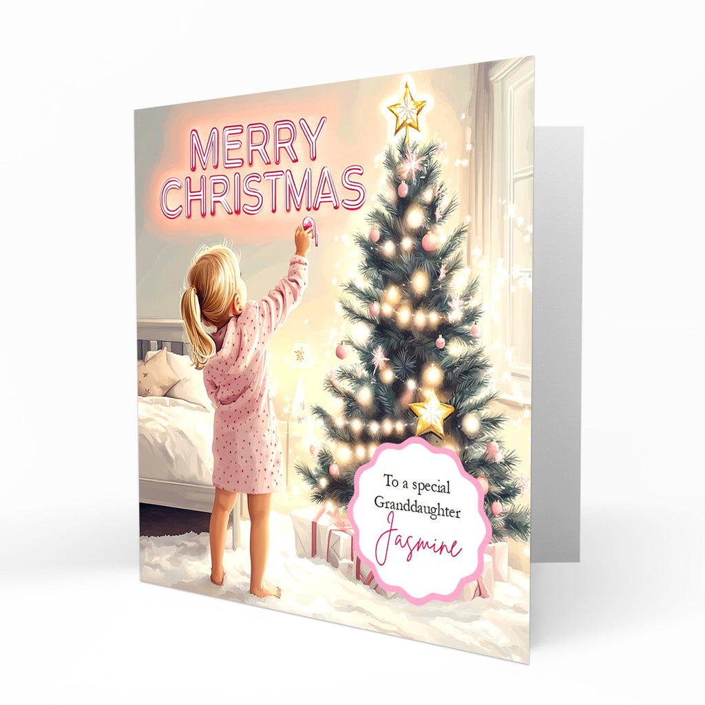 Christmas Card for girls Personalised Daughter Granddaughter Sister Niece Friend MERRY CHRISTMAS LIGHTS, Any Name, Any Relation C373