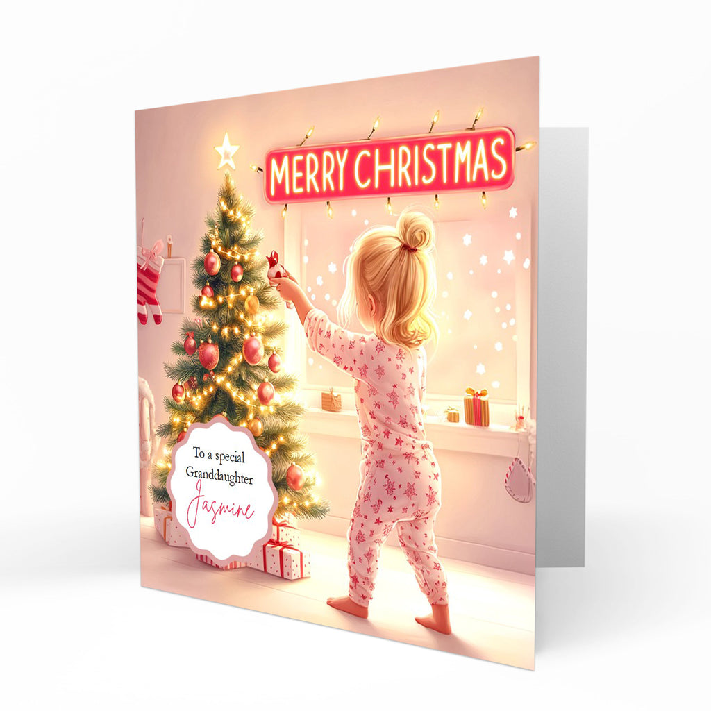 Christmas Card for girls Personalised Daughter Granddaughter Sister Niece Friend MERRY CHRISTMAS LIGHTS, Any Name, Any Relation C376
