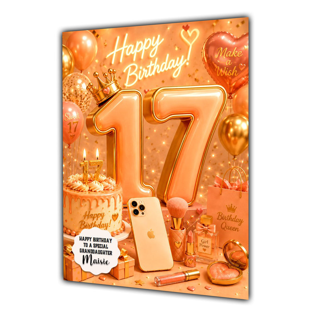 17th Birthday Card For Girls, Daughter, Granddaughter, Make Up, Mobile, Perfume, Teenager,