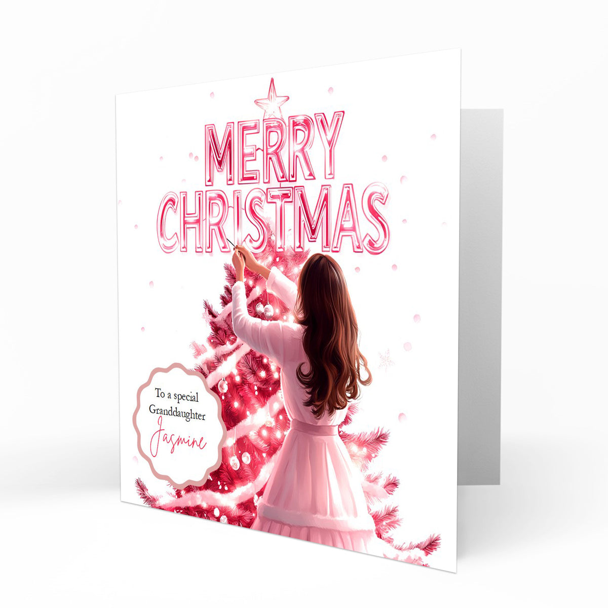 Christmas Card for girls Personalised Daughter Granddaughter Sister Niece Friend MERRY CHRISTMAS LIGHTS, Any Name, Any Relation C379