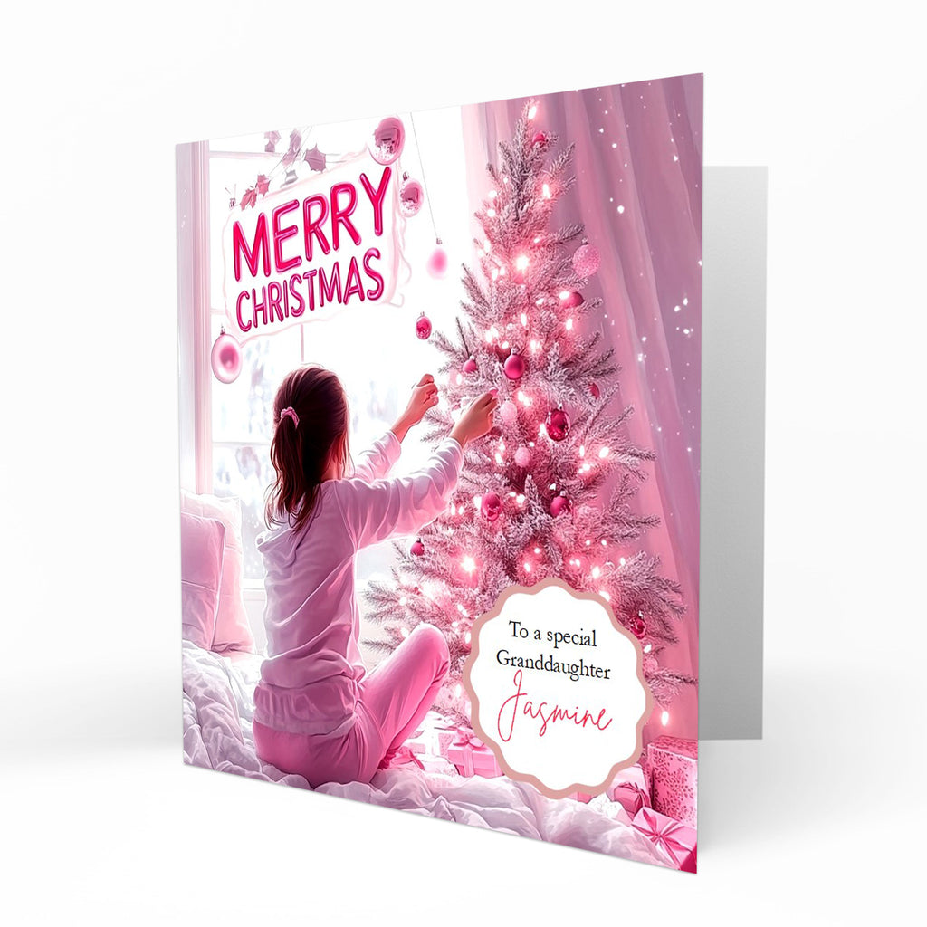 Christmas Card for girls Personalised Daughter Granddaughter Sister Niece Friend MERRY CHRISTMAS LIGHTS, Any Name, Any Relation C384