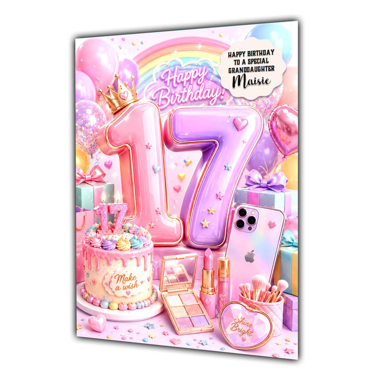 17th Birthday Card Girl Granddaughter Daughter Niece Large A5 Size Make Up