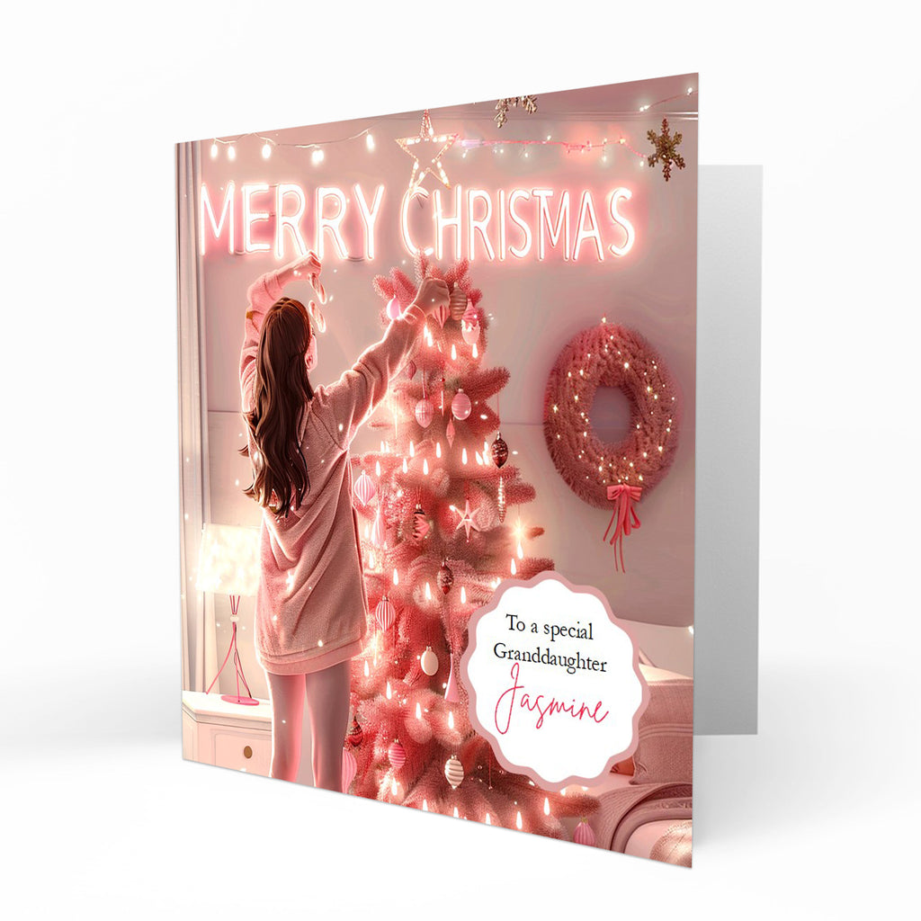 Christmas Card for girls Personalised Daughter Granddaughter Sister Niece Friend MERRY CHRISTMAS LIGHTS, Any Name, Any Relation C387