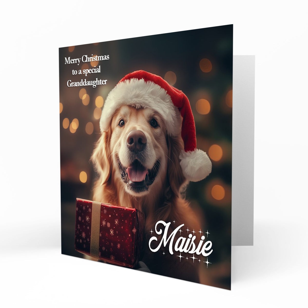 Christmas Card Personalised Daughter, Son, Mum, Dad, Granddaughter Sister Niece Friend Any Name, Any Relation Cute Golden Retriever Dog C396