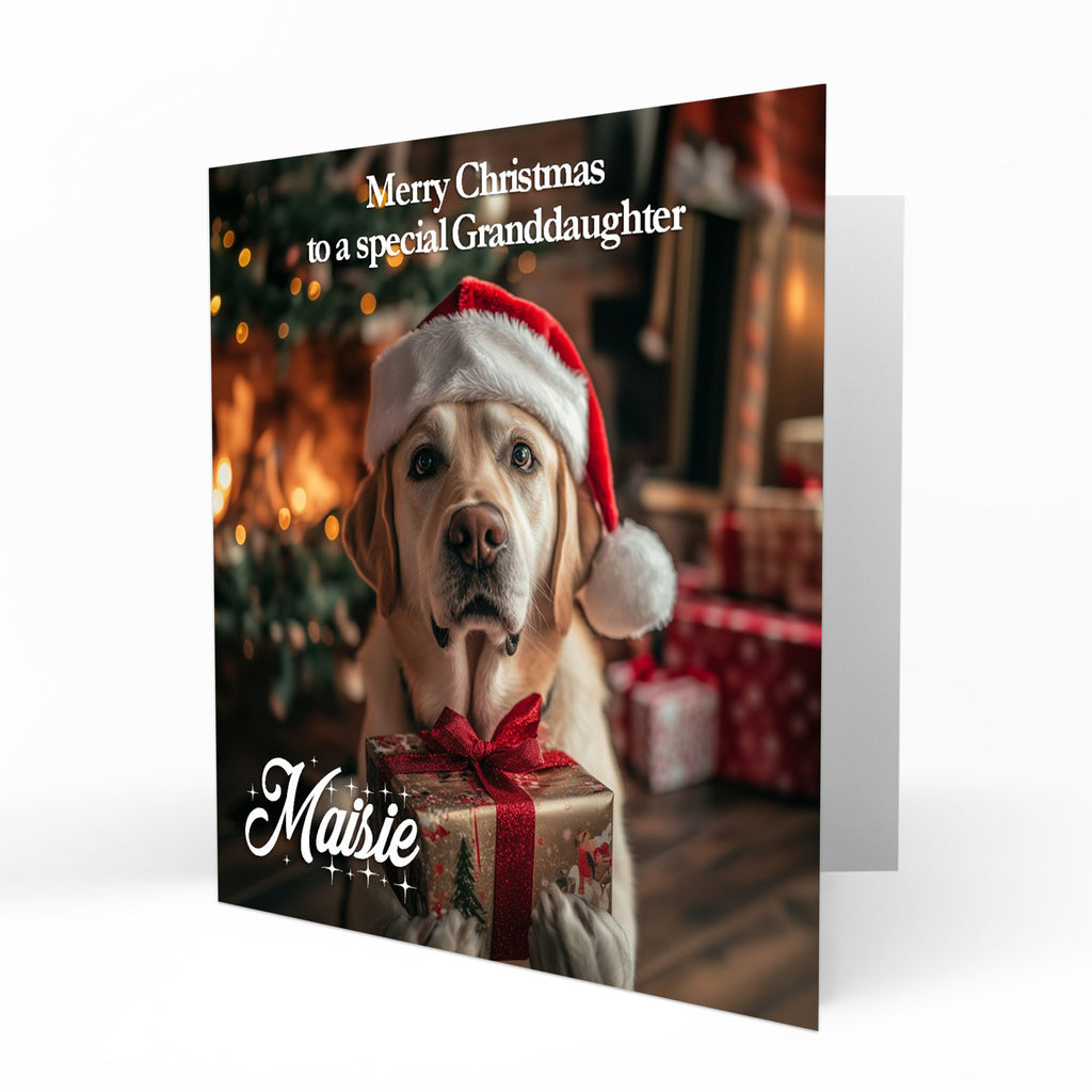Christmas Card Personalised Daughter, Son, Mum, Dad, Granddaughter Sister Niece Friend Any Name, Any Relation Cute Labrador Dog C399
